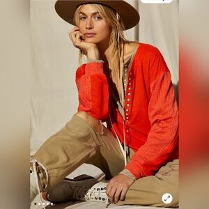 Free People Orange Button-Down Top